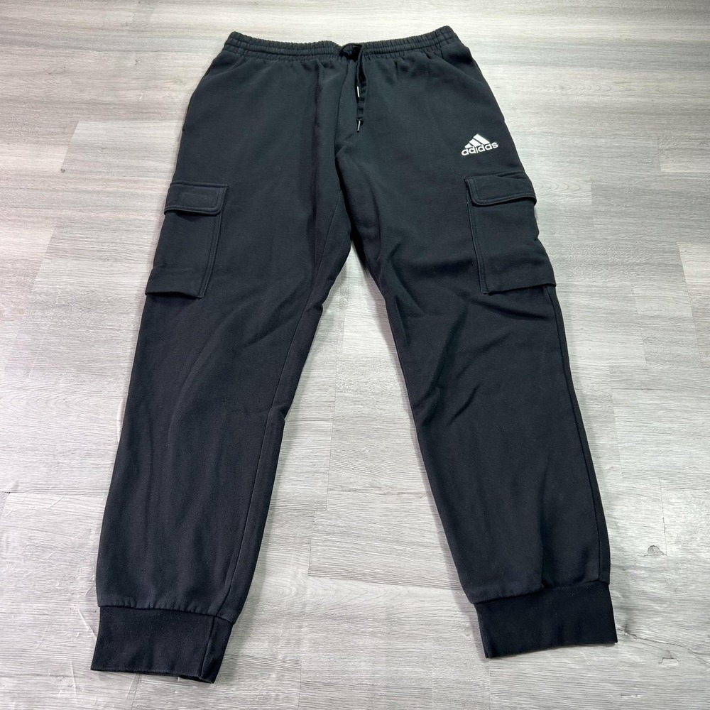 Adidas Sweatpants Mens Medium Black Fleece Cargo Jogger Elastic Pockets HL2226